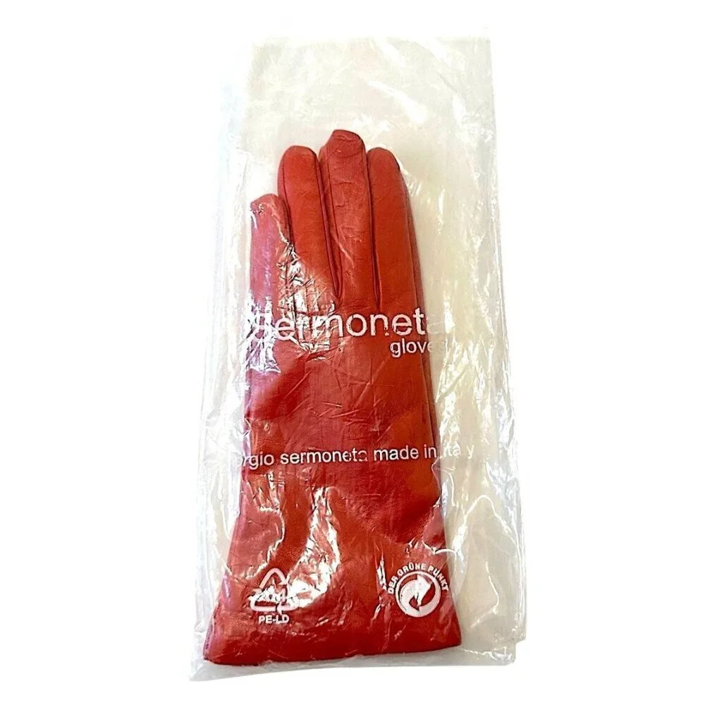 Sermoneta Cashmere Lined Leather Gloves, Orange,  size 7.5, New